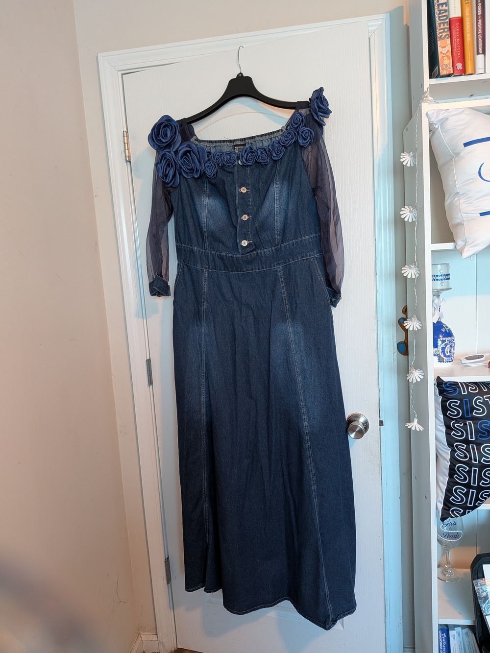 Blue Floral-Trim Maxi Dress - Unbranded